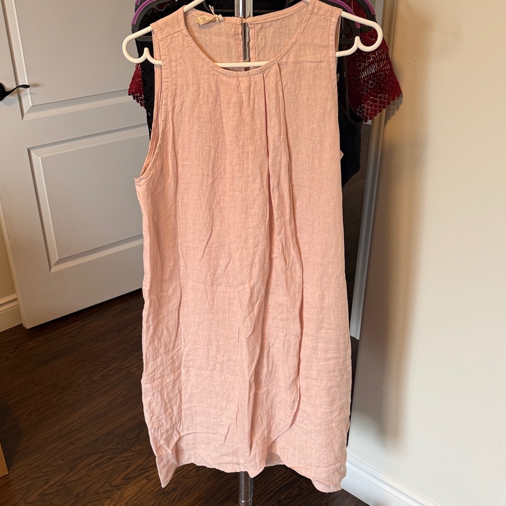 Sleeveless Blush Linen Overlay Shift Dress